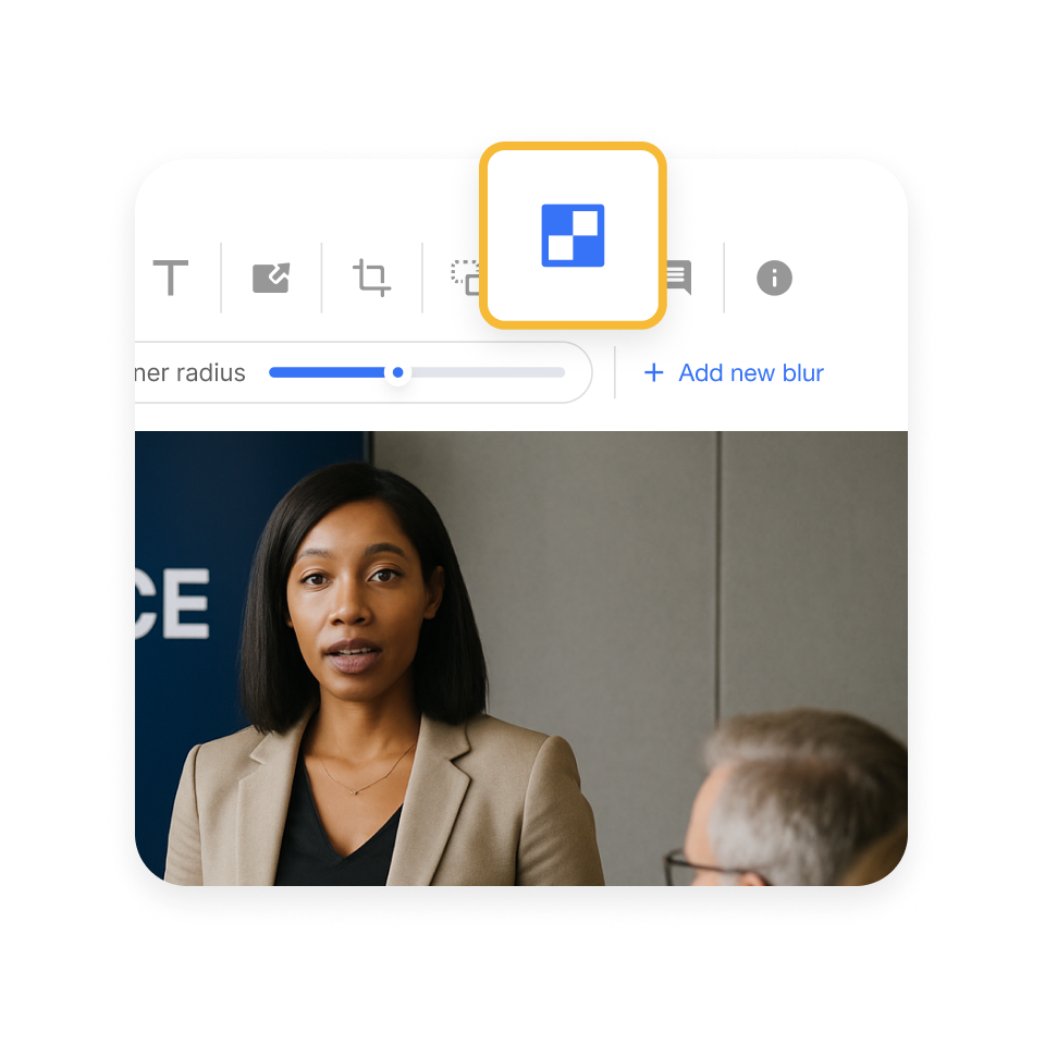 Step 2 — Applying Visla’s training video blur tool to hide names, emails, and dashboard metrics